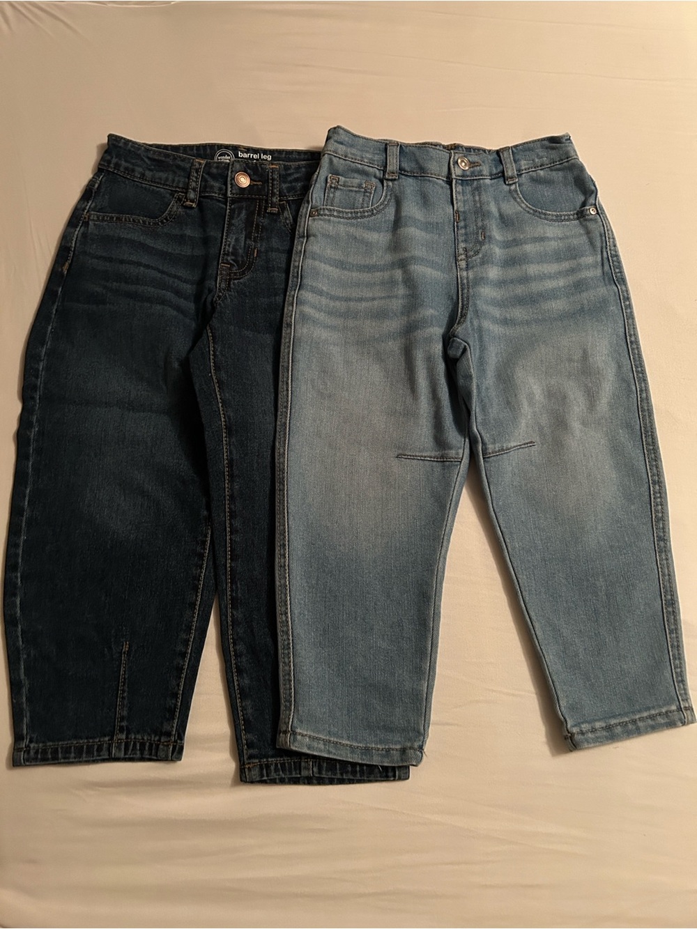 Set of 2 Girls Barrel Leg Jeans - Light Blue and Dark Blue